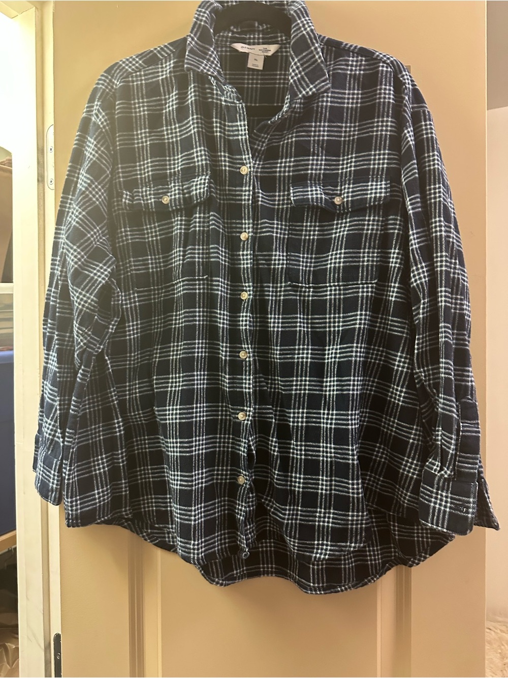 Old Navy Blue and White Plaid Boyfriend Shirt